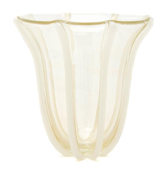 Appraisal: n Italian Ribbed Glass Vase mid-century of flaring form with