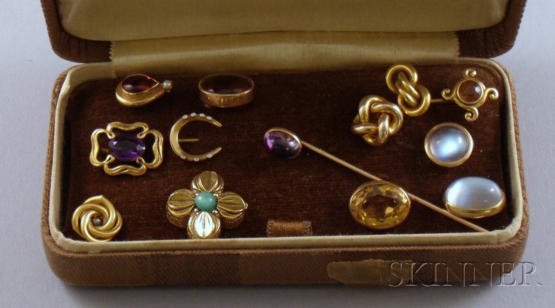 Appraisal: Thirteen Primarily kt Gold Gem-set Stickpins makers include Enos Richardson