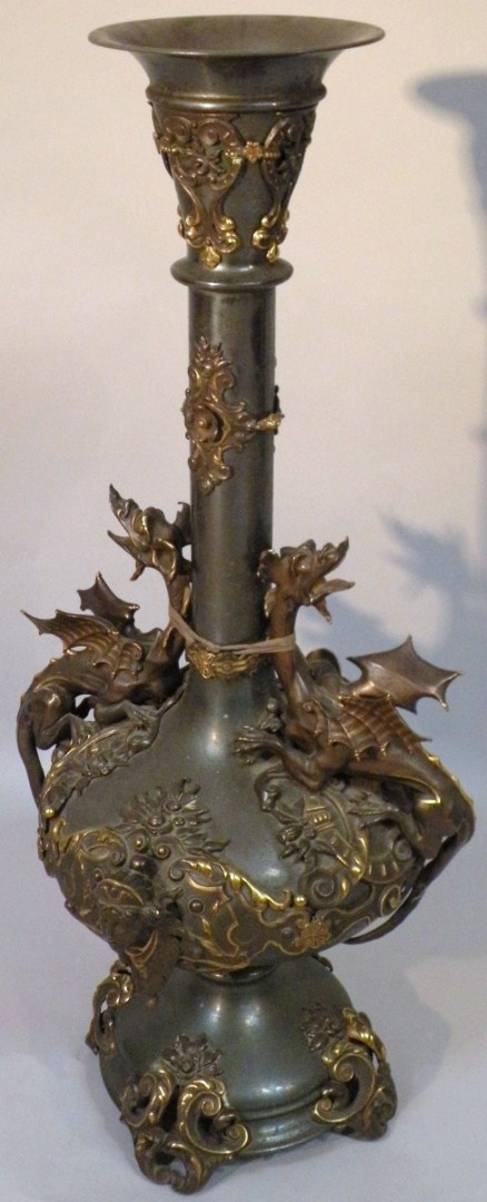 Appraisal: A late thC Continental parcel gilt baluster dragon vase with