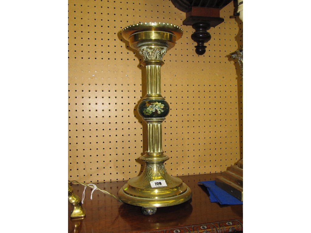 Appraisal: Brass and porcelain table lamp with reeded column