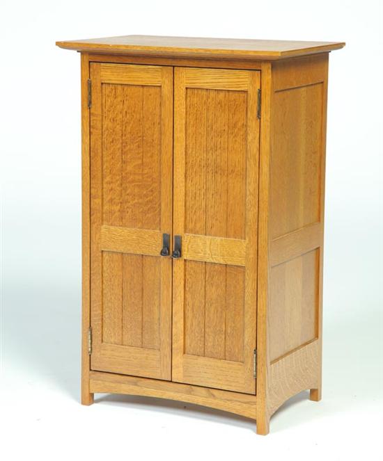 Appraisal: DOLL SIZE WARDROBE Modern quarter sewn oak Labeled ''Stickley Mission