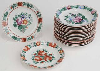 Appraisal: Set of Eighteen Hand Painted Plates th century broadly painted