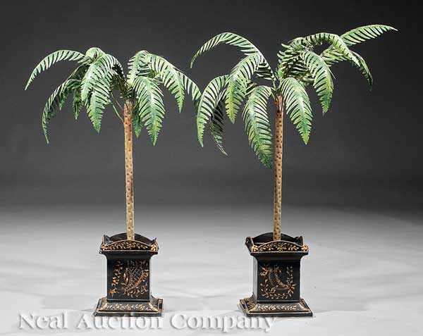 Appraisal: A Decorative Pair of T le Peinte Palm Trees in