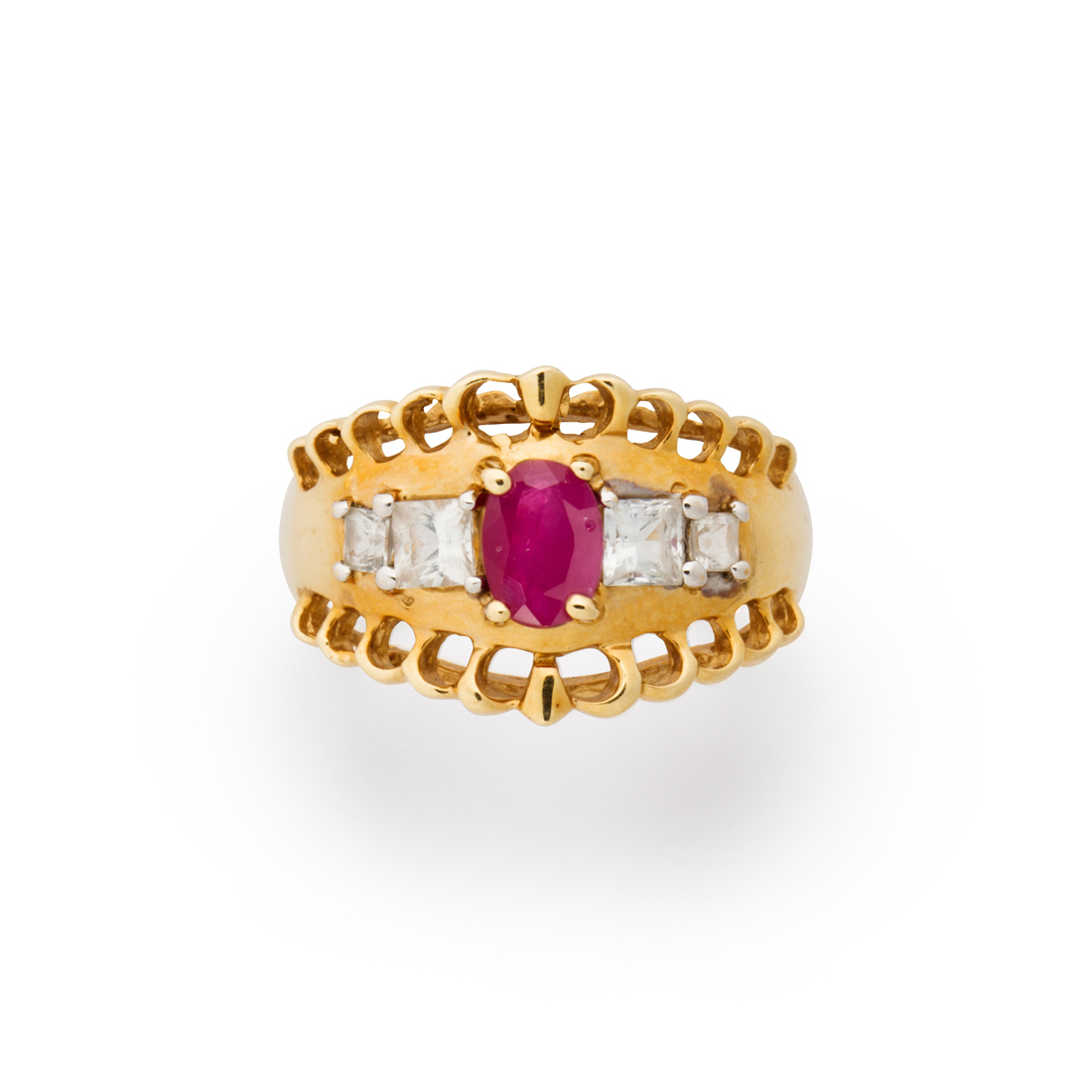 Appraisal: A RUBY WHITE SAPPHIRE AND FOURTEEN KARAT GOLD RING A