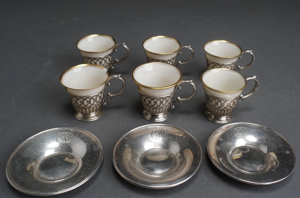 Appraisal: Six Probably Meriden for International Silver Sterling Zarf Cups Saucers