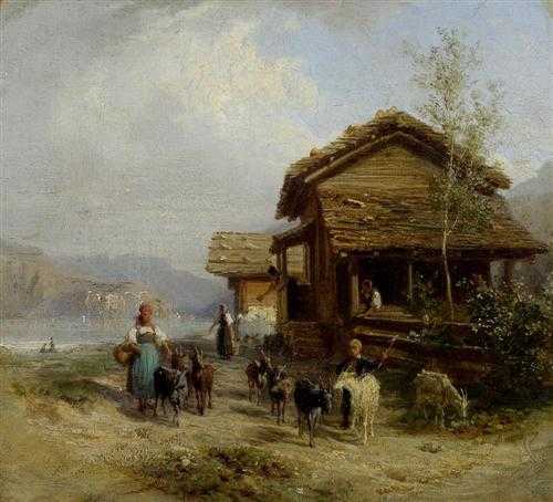 Appraisal: GIRARDET KARL Le Locle - Paris Landscape with peasant woman