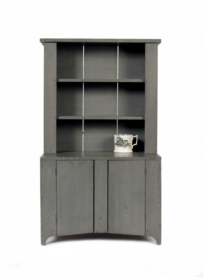 Appraisal: PENNSYLVANIA CHILD'S POPLAR STEPBACK CUPBOARD IN GRAY PAINT - Height