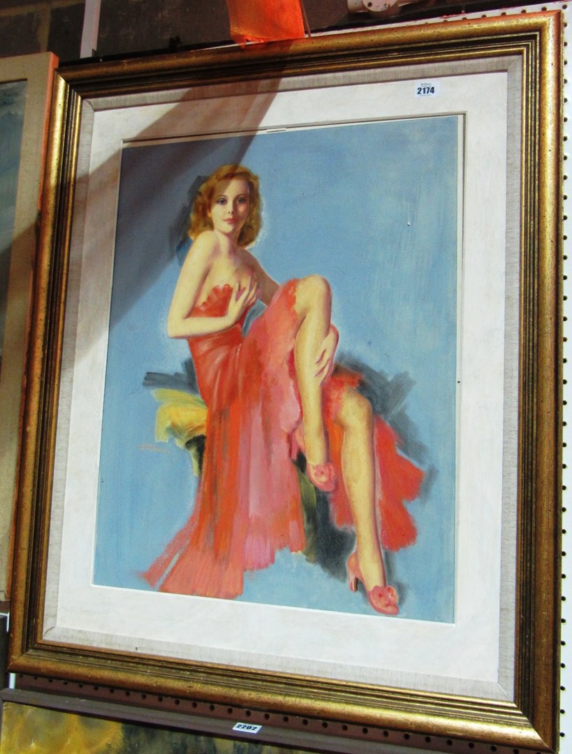 Appraisal: A th century gouache of a scantily clad lady