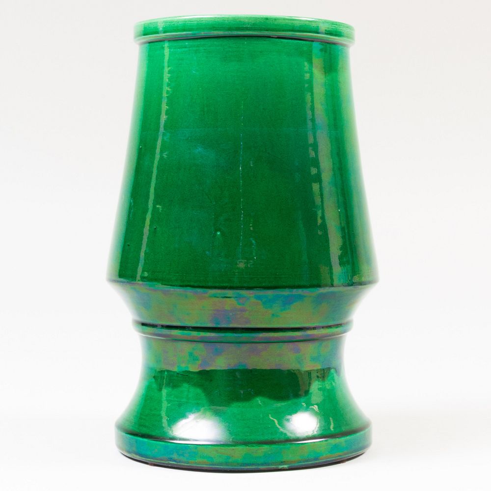 Appraisal: Green Glazed Vase Possibly Japanese Unmarked x in diam Property