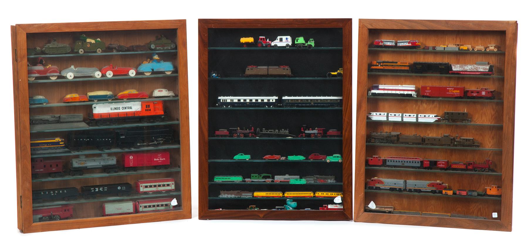 Appraisal: THREE WALL HANGING DISPLAY CASES OF MODEL AND TOY CARS