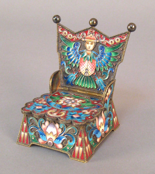 Appraisal: Russian silver gilt and enamel throne form salt cellar ca