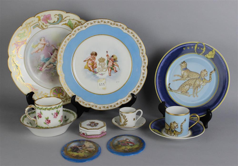 Appraisal: SEVRES CUP AND A SAUCER TOGETHER WITH TWO SEVRES STYLE