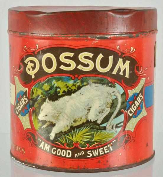 Appraisal: Round Possum Cigar Canister Description Red variation Nice overall eye