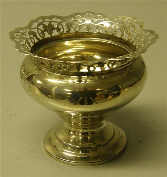 Appraisal: Edward VII silver vase of waisted form with pierced scrolled