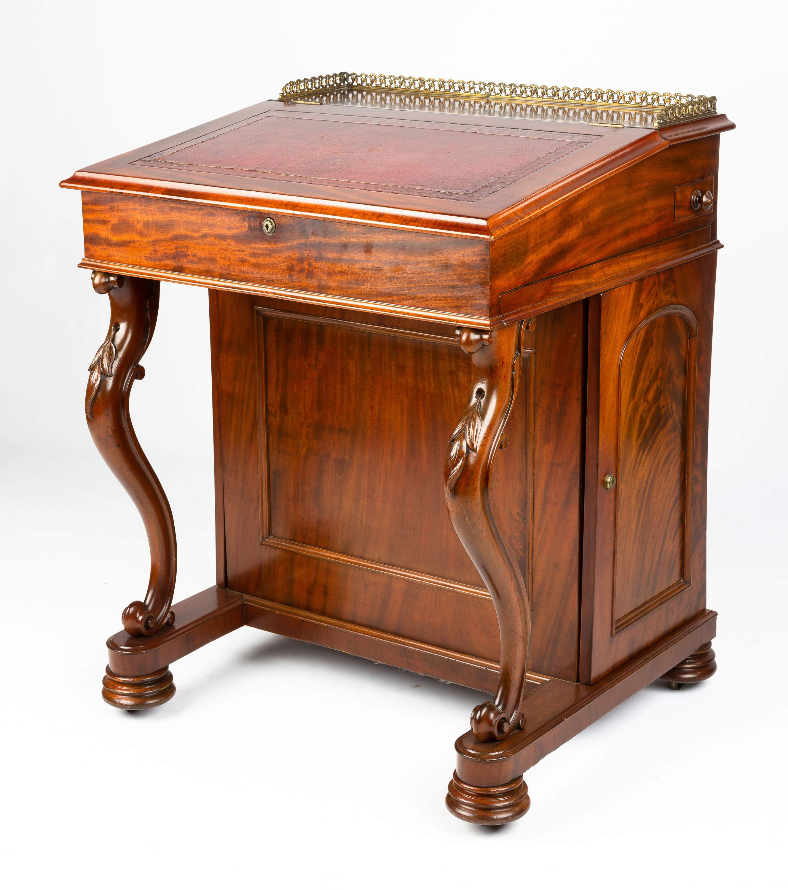 Appraisal: CARVED MAHOGANY DAVENPORT DESK th century Lock is stamped 'J