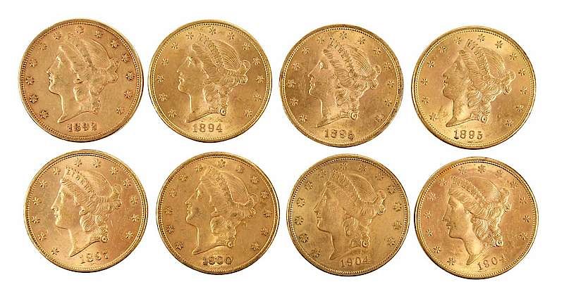 Appraisal: Eight Liberty Head Gold Double Eagle Coins dates include -S