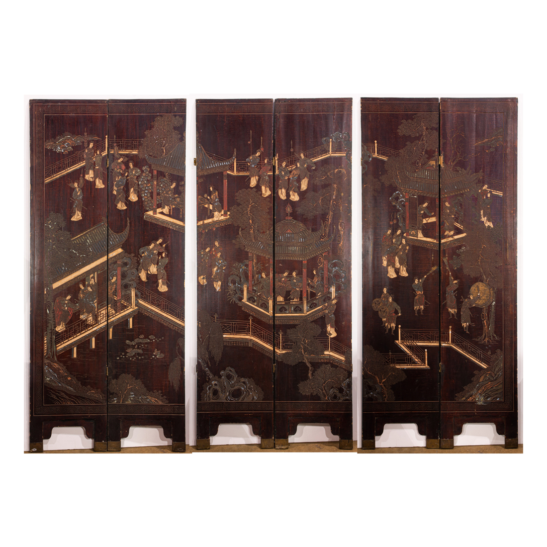 Appraisal: CHINESE SIX-PANEL COROMANDEL SCREEN Chinese six-panel coromandel screen decorated with