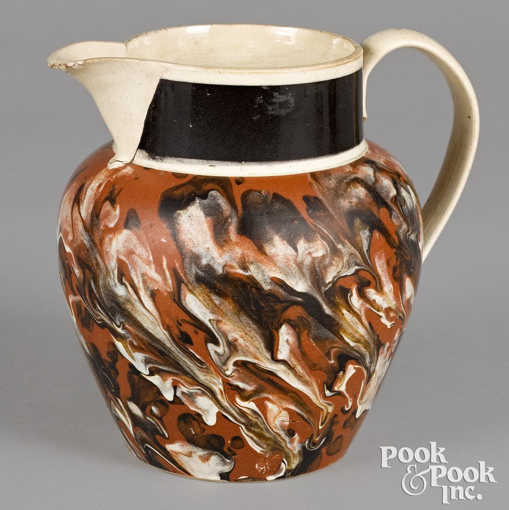 Appraisal: Mocha pitcher with marbleized glaze Mocha pitcher with marbleized glaze