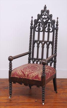 Appraisal: AMERICAN GOTHIC REVIVAL CARVED ROSEWOOD ARMCHAIR PROBABLY NEW YORK The