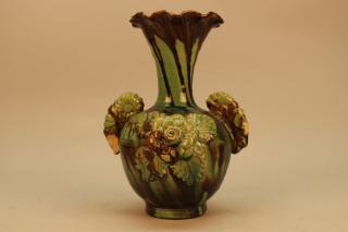 Appraisal: th C Green Brown Glazed Vase as is Damage to