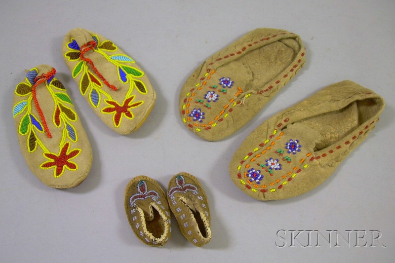 Appraisal: Three Pairs of Beaded Moccasins lg to in