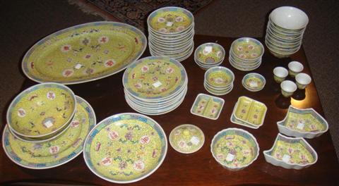 Appraisal: SET YELLOW GROUND ASIAN STYLE CHINA Provenance ANTIQUE CONTEMPORARY LEASING