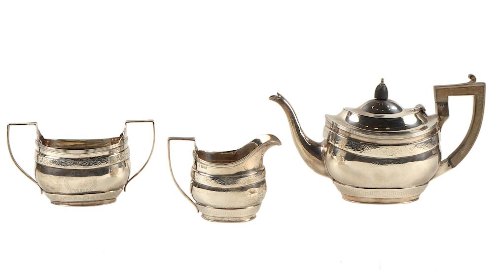 Appraisal: Piece Sterling Hallmarked Tea Set Sterling hallmarked tea pot with