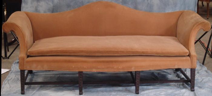 Appraisal: English mahogany Hepplewhite sofa Serpentine crest rail and rolled arms