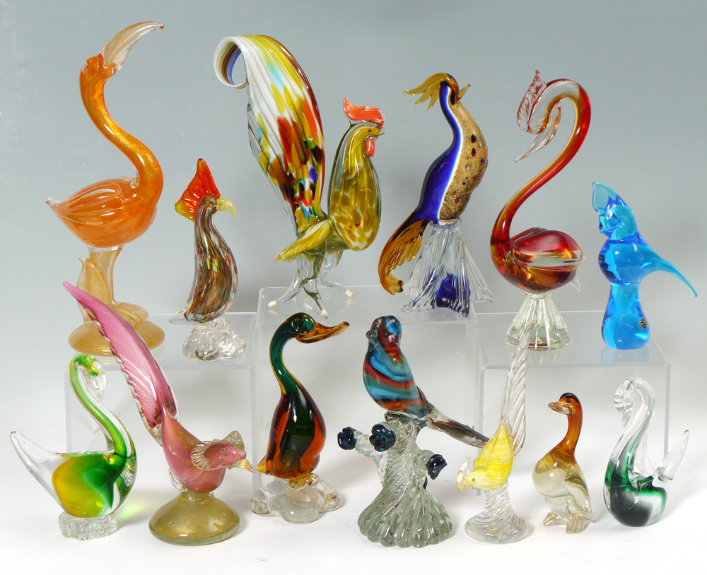 Appraisal: GROUP OF MURANO GLASS BIRDS Variety of colors and techniques