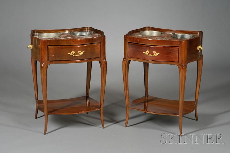 Appraisal: Pair of Louis XV Mahogany Marble Top Rafraichissoirs each of