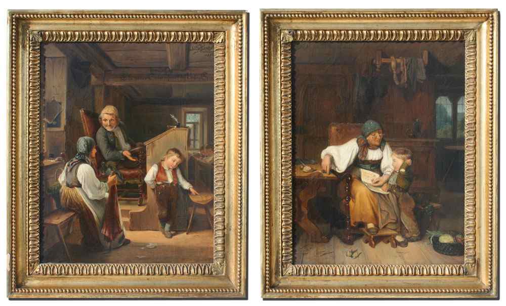 Appraisal: PAIR OF TH CENTURY GERMAN GENRE INTERIOR SCENES SIGNED HARTOGH