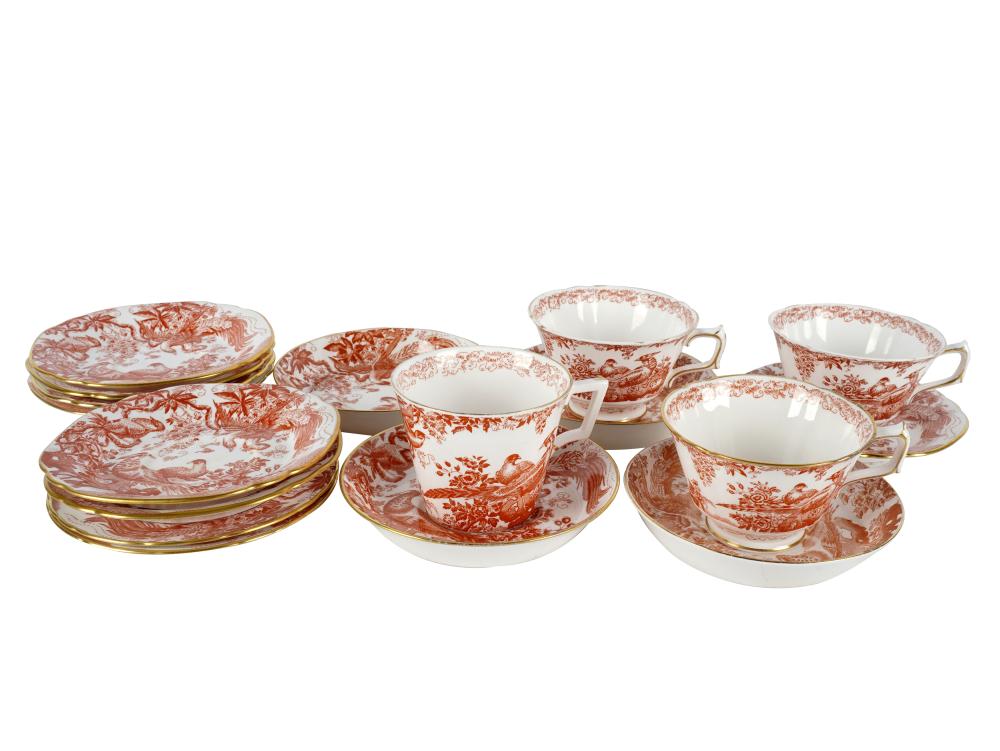 Appraisal: GROUP OF ROYAL CROWN DERBY RED AVES CUPS SAUCERSred printed