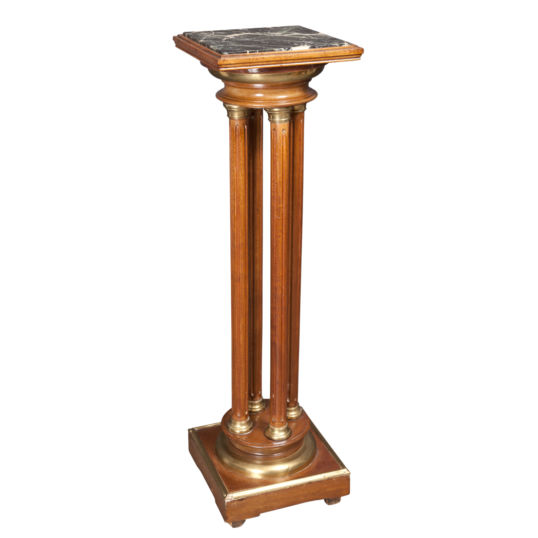 Appraisal: Directoire Style Brass Mounted Stained Walnut Pedestal The square inset