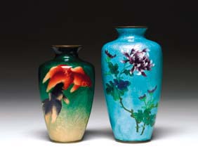 Appraisal: TWO JAPANESE GINBARI VASES Two Japanese ginbari cloisonn enamel vases