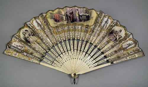 Appraisal: A th Century fan the printed and painted paper panels