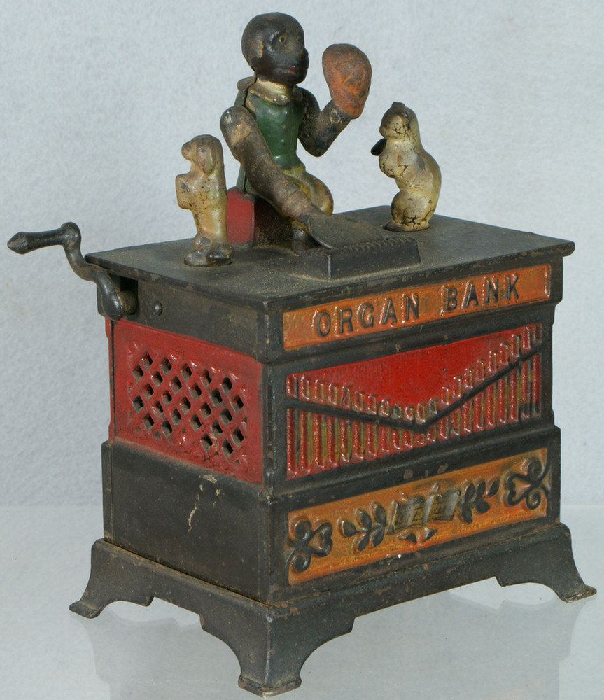 Appraisal: Organ Bank Monkey cast iron mechanical bank some chips and