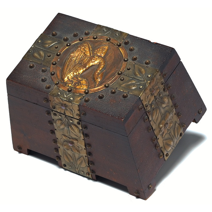 Appraisal: Arts Crafts box wood with applied designs in hammered copper