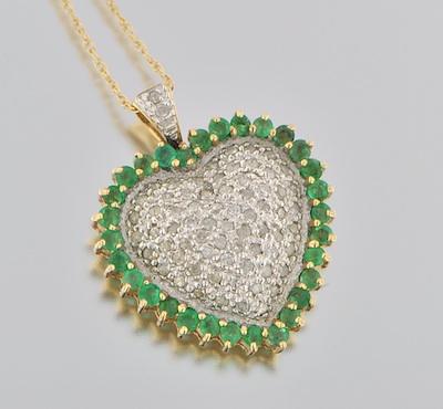 Appraisal: A Ladies' Heart Pendant with Diamonds and Emeralds k yellow