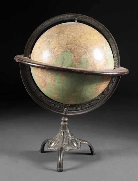 Appraisal: Metal wood and lithographed paper terrestrial globe circa classical style