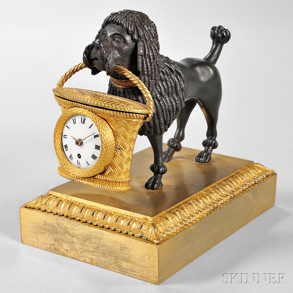 Appraisal: Gilt Brass and Bronze Desk Clock France a bronze poodle