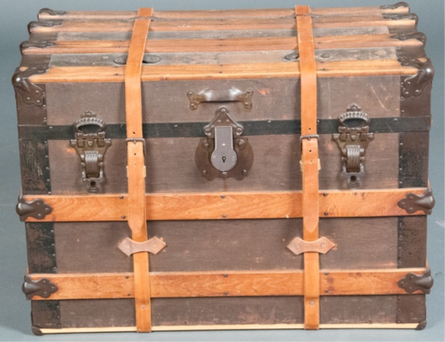 Appraisal: Leather Strap Steamer Trunk H x L x D