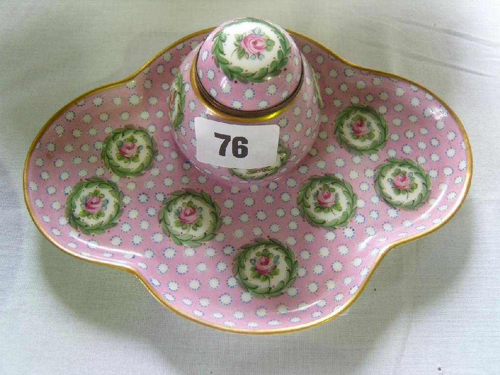 Appraisal: A th century Sevres porcelain inkwell and stand the stand