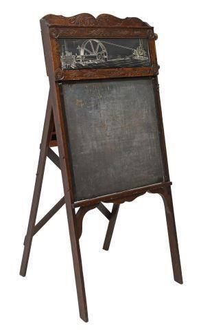 Appraisal: English oak child's school folding chalkboard early th c carved