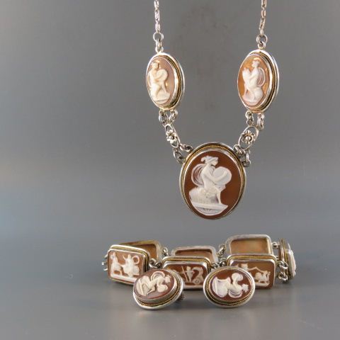 Appraisal: Cameo Jewelry Suite necklace bracelet and earrings with Greco-Roman scenes