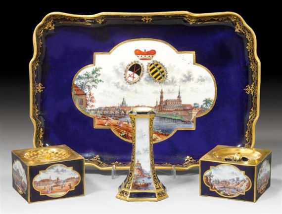 Appraisal: INKSTAND WITH ELBE VIEWS Meissen circa - Reserves with various