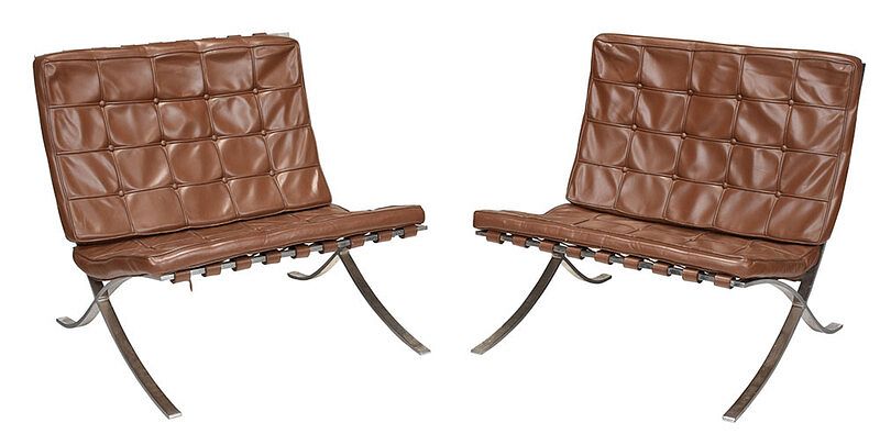 Appraisal: Pair Vintage Mies Van Der Rohe Barcelona Chairs attributed to