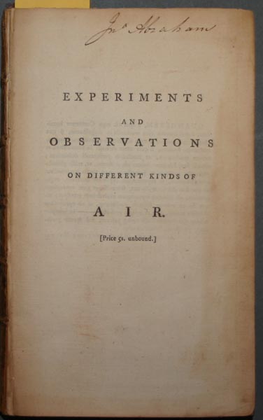 Appraisal: Science Titles vo Joseph Priestly Experiments And Observations On Different