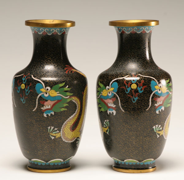 Appraisal: Pair cloisonne vases paired dragons on each H Good condition