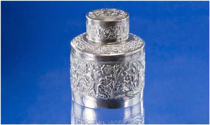 Appraisal: A Colonial Silver Tea Caddy With Pull Off Lid The