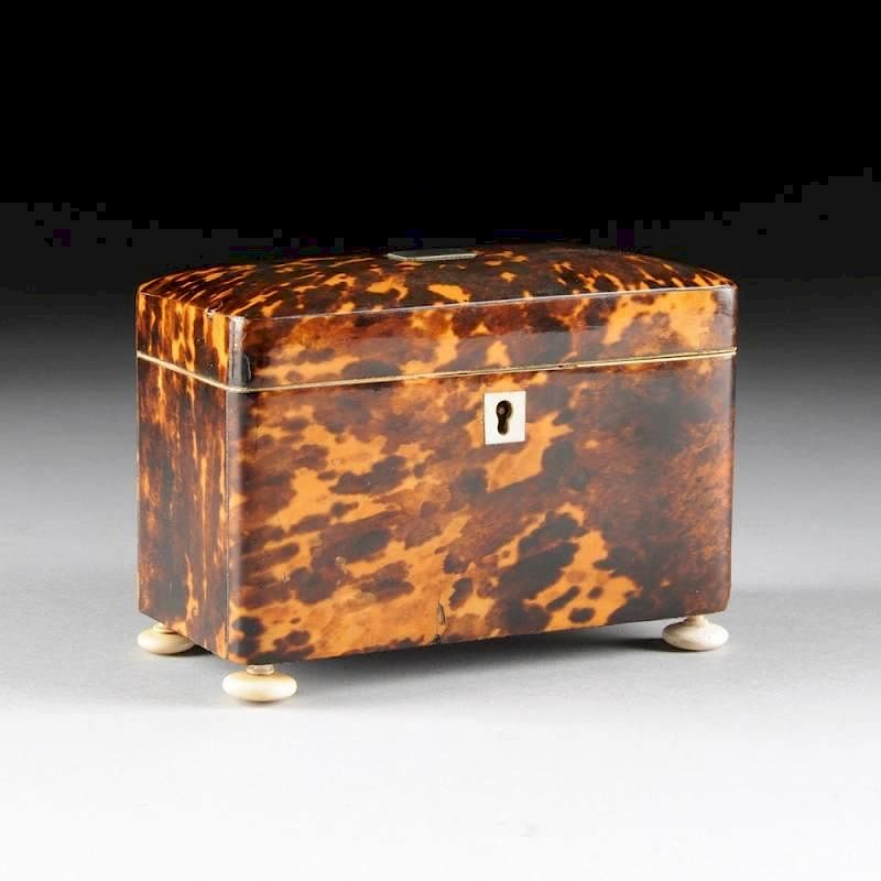 Appraisal: A GEORGE III BONE INLAID TORTOISESHELL DOUBLE COMPARTMENT TEA CADDY